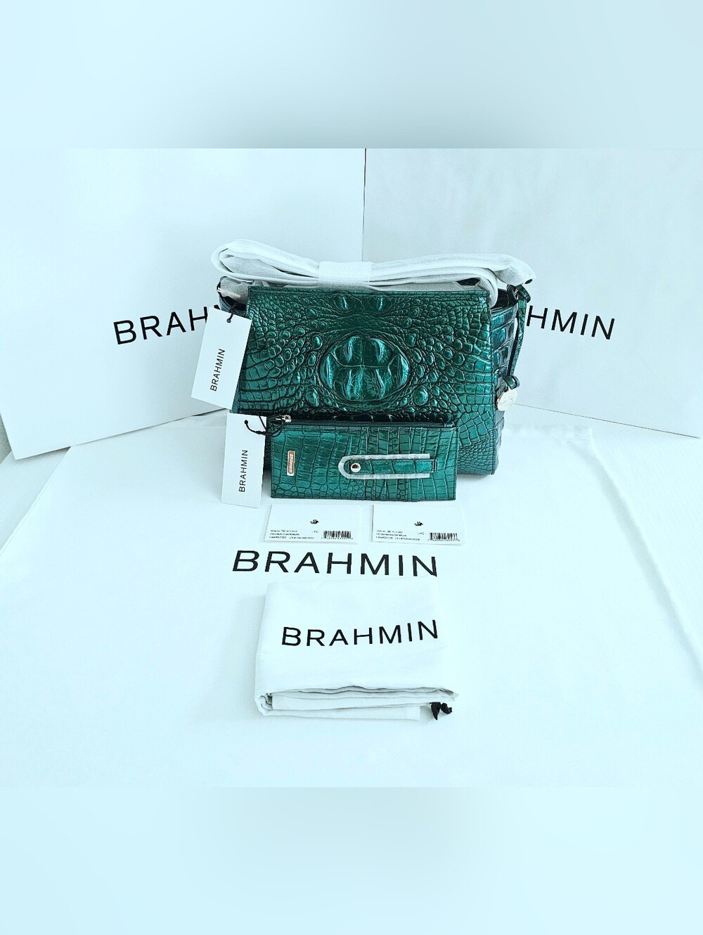 NWT Brahmin MYSTIC GREEN HILLARY w/ Credit Card Wallet